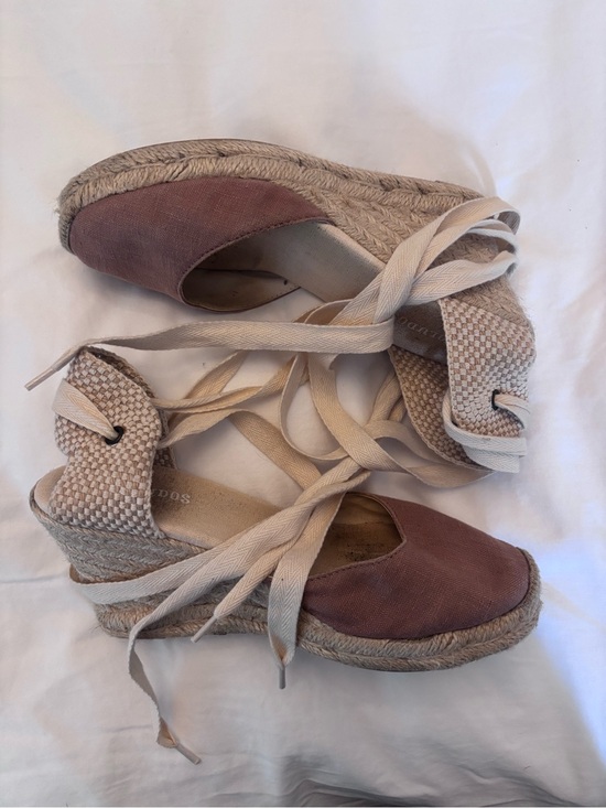 Shoes - Tan Espadrille Wedge Wrap Sandals